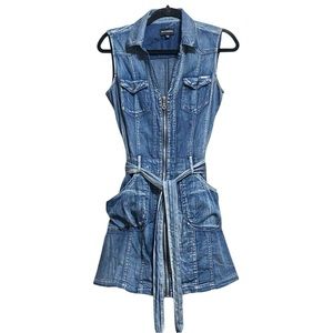 Blue Sleeveless A-Line Midi Dress with Notched Collar